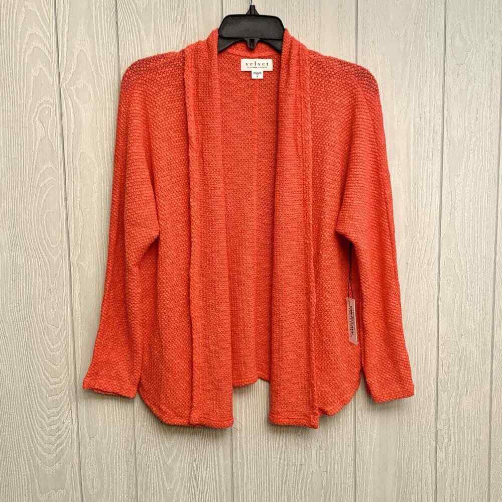 Velvet By Graham And Spencer Coral Hibiscus Orange Cardigan Sweater Small NWT